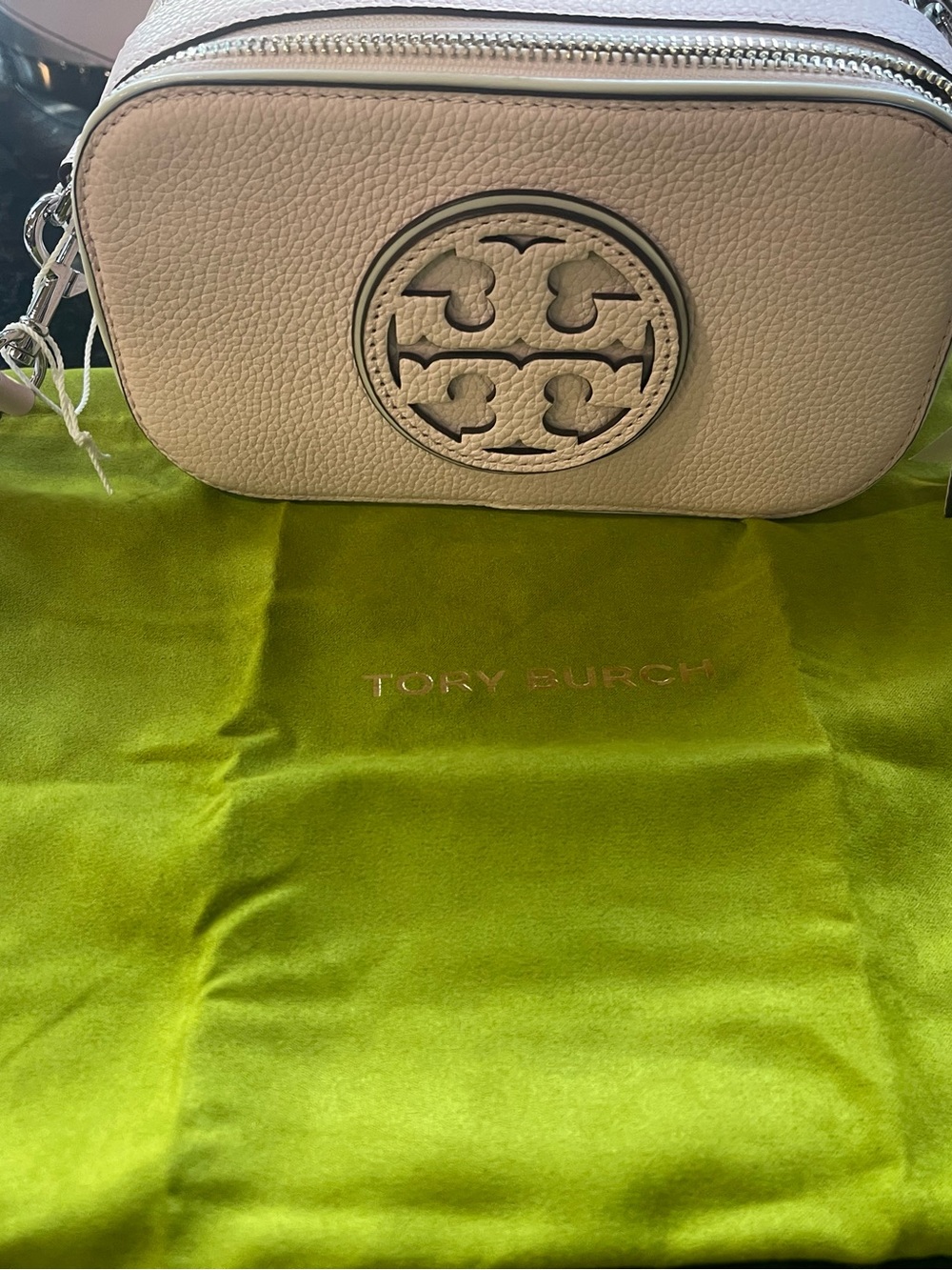 Tory Burch Pale Pink Leather Logo Crossbody